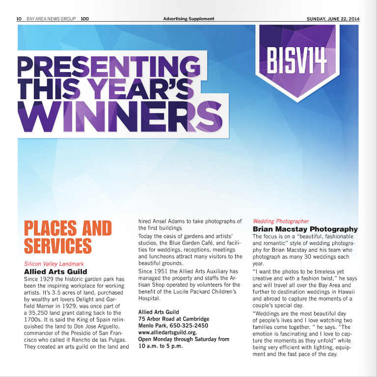 Best Wedding Photographer in the Silicon Valley for the San Jose Mercury News Best of Silicon Valley 2014 - 3